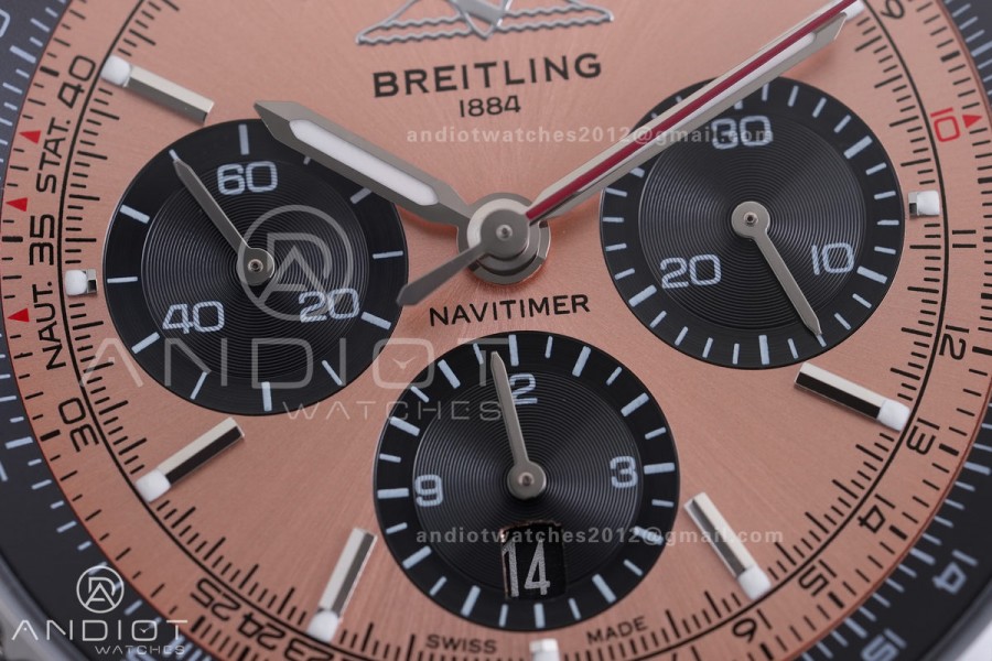 Navitimer B01 43mm SS BLSF 1:1 Best Edition RG Dial Black Subdial on SS Bracelet A7750