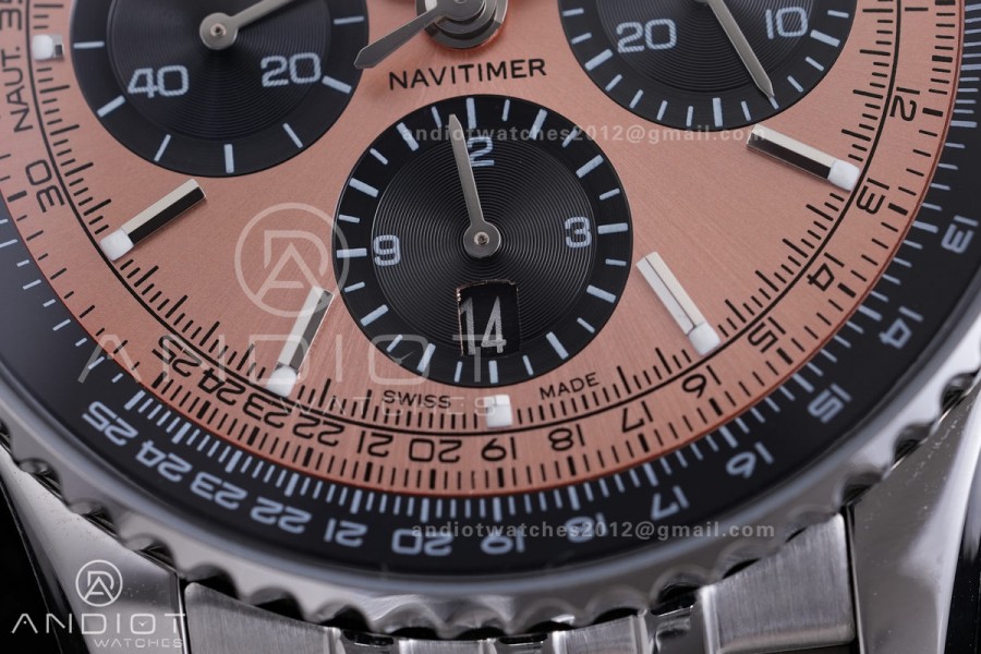 Navitimer B01 43mm SS BLSF 1:1 Best Edition RG Dial Black Subdial on SS Bracelet A7750