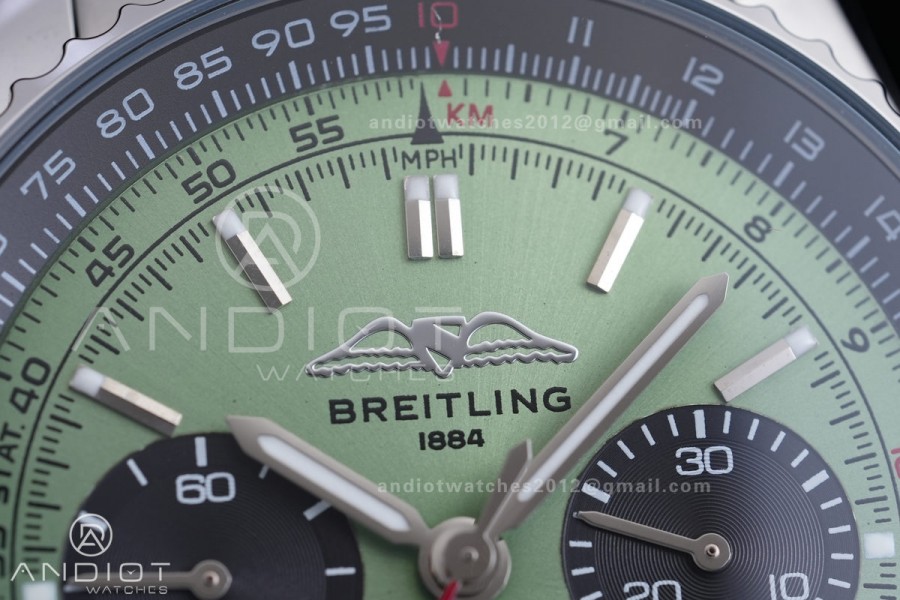 Navitimer B01 SS 43mm BLS 1:1 Best Edition Green Dial Black Subdial on SS Bracelet A7750