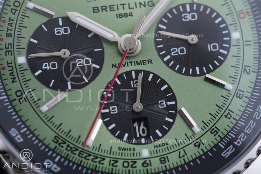 Navitimer B01 SS 43mm BLS 1:1 Best Edition Green Dial Black Subdial on SS Bracelet A7750
