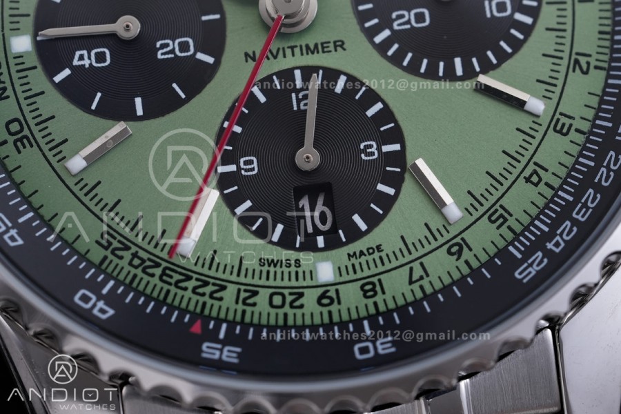 Navitimer B01 SS 43mm BLS 1:1 Best Edition Green Dial Black Subdial on SS Bracelet A7750