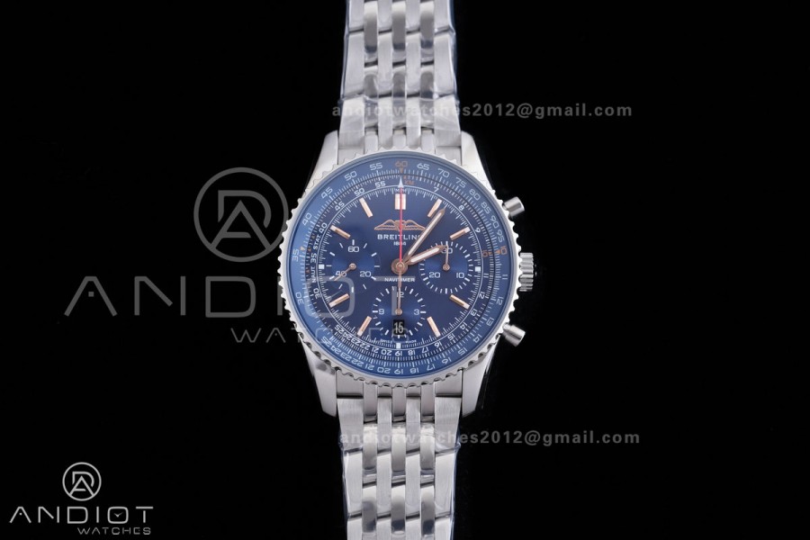 Navitimer B01 SS 43mm BLS 1:1 Best Edition Blue Dial RG Marker on SS Bracelet A7750