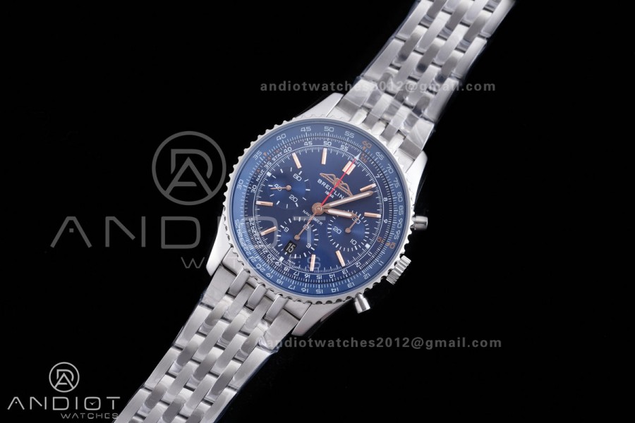 Navitimer B01 SS 43mm BLS 1:1 Best Edition Blue Dial RG Marker on SS Bracelet A7750
