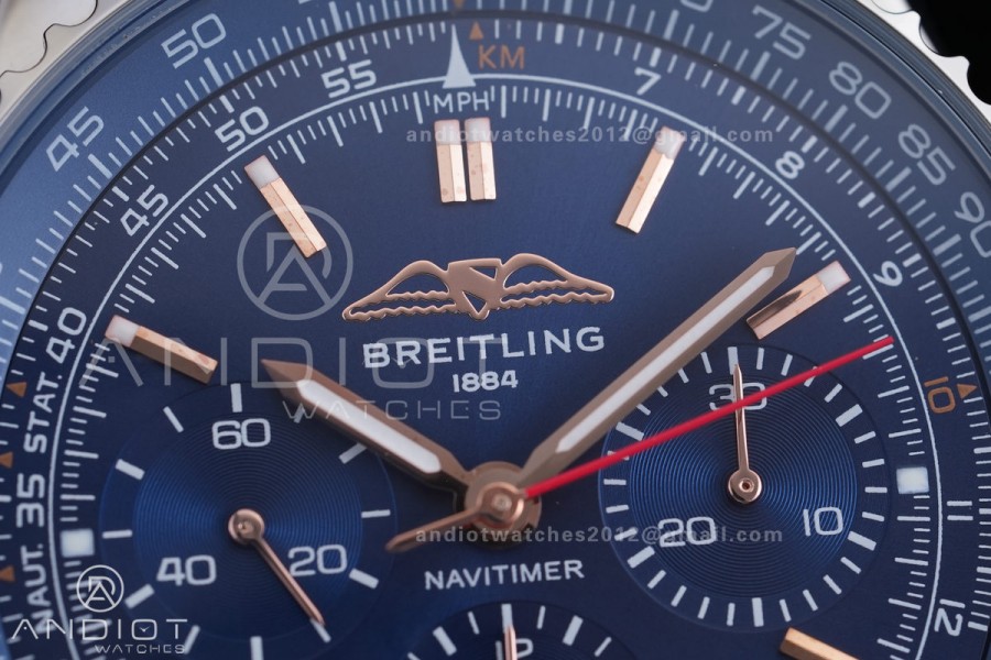 Navitimer B01 SS 43mm BLS 1:1 Best Edition Blue Dial RG Marker on SS Bracelet A7750