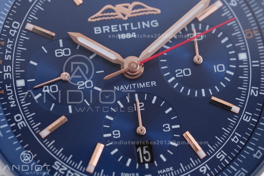 Navitimer B01 SS 43mm BLS 1:1 Best Edition Blue Dial RG Marker on SS Bracelet A7750