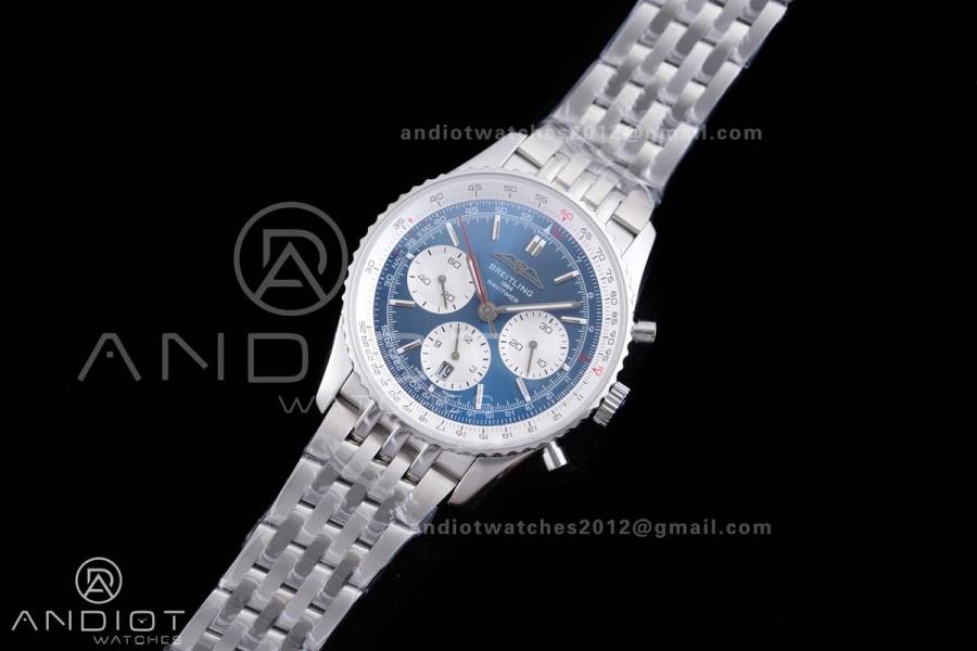 Navitimer B01 SS 43mm BLS 1:1 Best Edition Blue Dial White subdial on SS Bracelet A7750