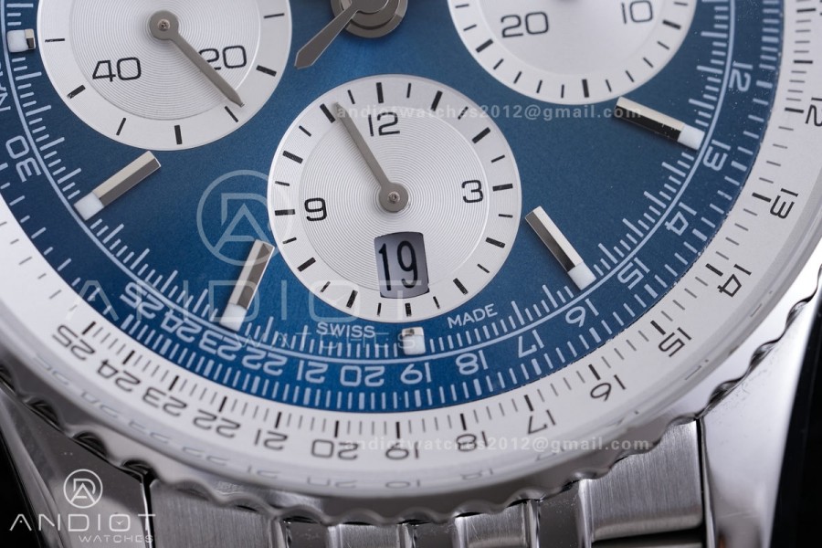 Navitimer B01 SS 43mm BLS 1:1 Best Edition Blue Dial White subdial on SS Bracelet A7750