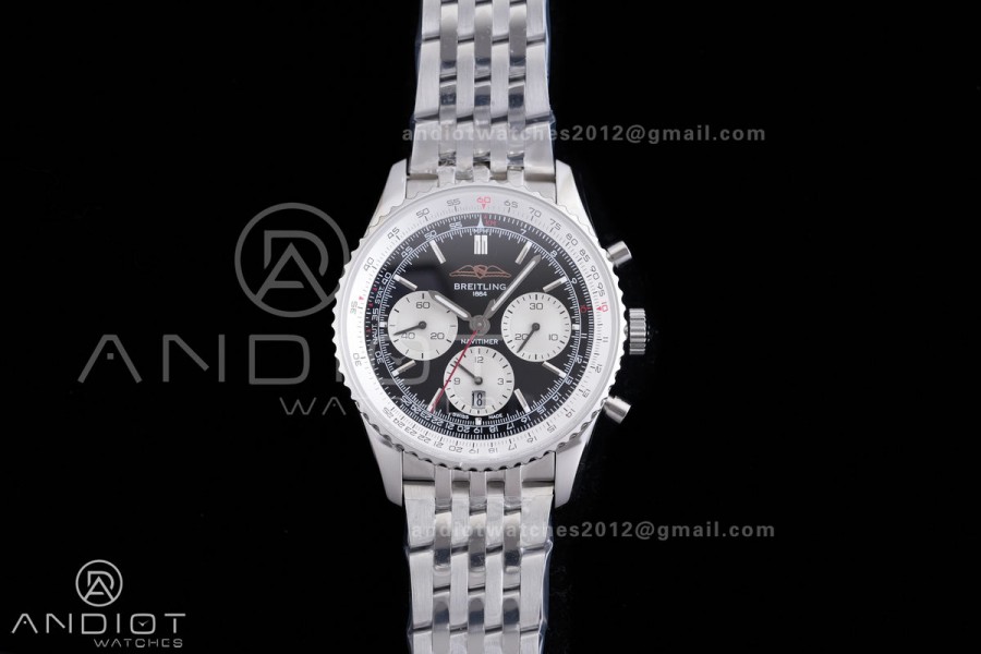 Navitimer B01 SS 43mm BLS 1:1 Best Edition Black Dial White subdial on SS Bracelet A7750