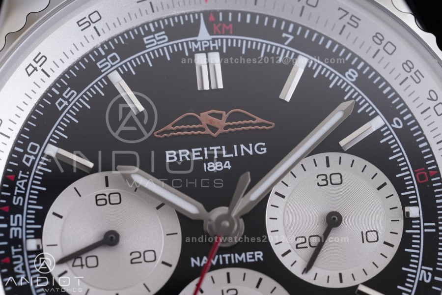 Navitimer B01 SS 43mm BLS 1:1 Best Edition Black Dial White subdial on SS Bracelet A7750
