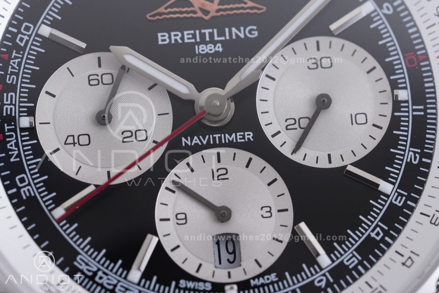 Navitimer B01 SS 43mm BLS 1:1 Best Edition Black Dial White subdial on SS Bracelet A7750