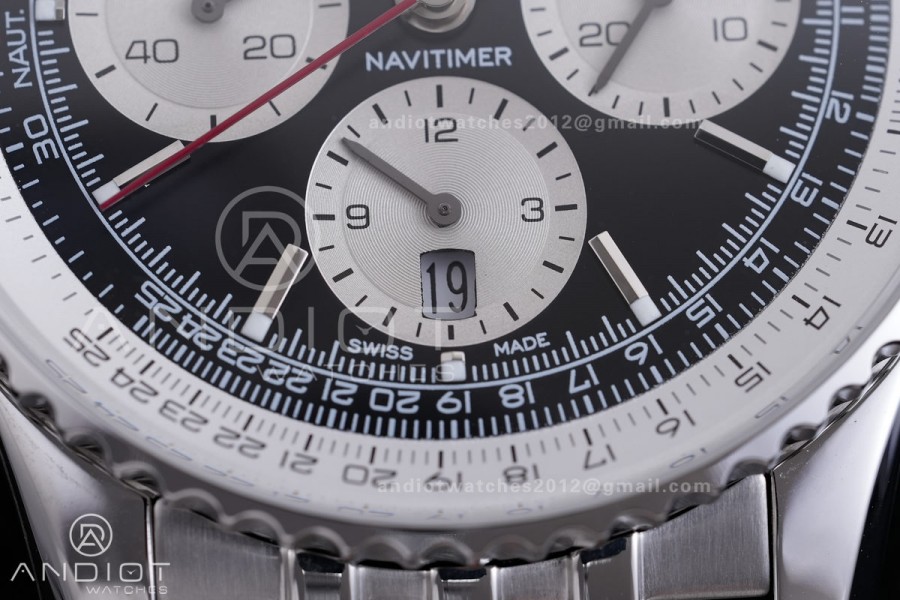 Navitimer B01 SS 43mm BLS 1:1 Best Edition Black Dial White subdial on SS Bracelet A7750