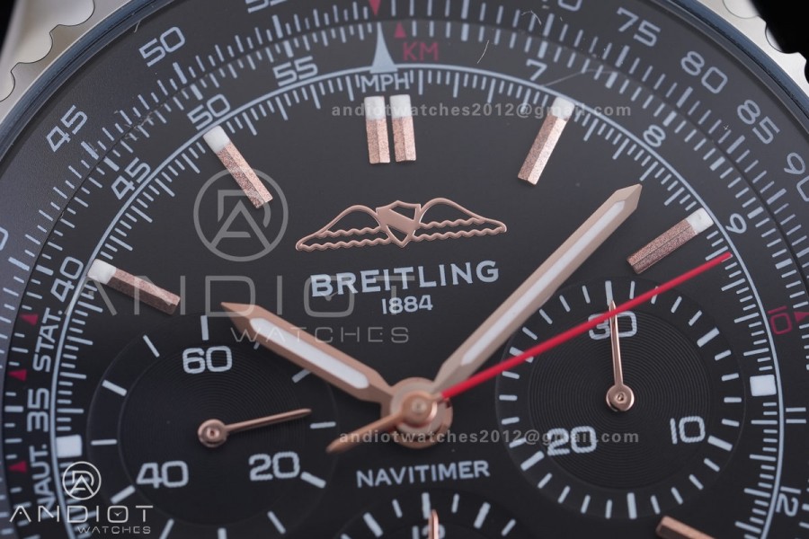 Navitimer B01 SS 43mm BLS 1:1 Best Edition Black Dial RG Marker on SS Bracelet A7750