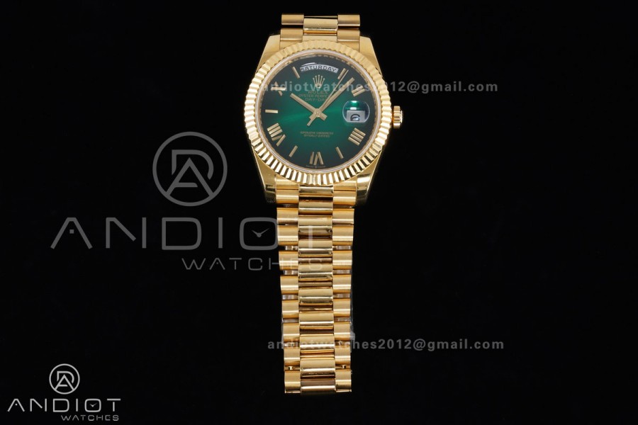 DayDate 40mm 904L Flt Wt YG/YG O-Grn/Rm KF VR3255
