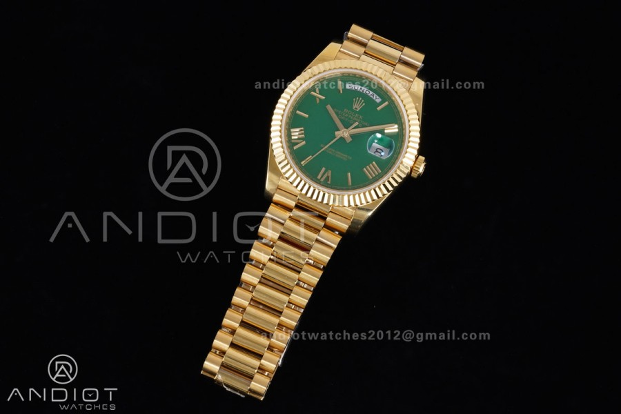  DayDate 40mm 904L Flt Wt YG/YG Grn/Rm KF VR3255