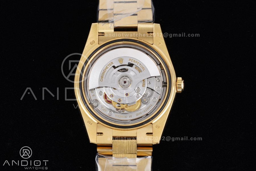 DayDate 40mm 904L Flt Wt YG/YG Blk/Dia KF VR3255