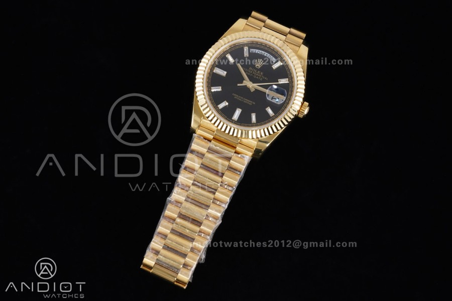 DayDate 40mm 904L Flt Wt YG/YG Blk/Dia KF VR3255
