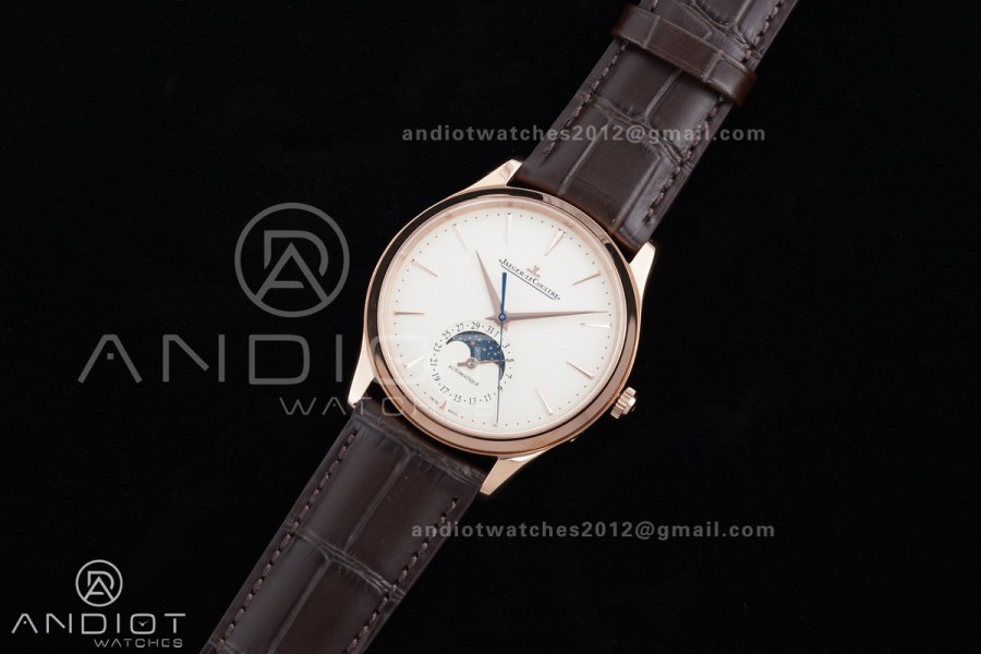 Master Ultra Thin Moon RG APSF 1:1 Best Edition White Dial on Brown Leather Strap SA925 Super Clone