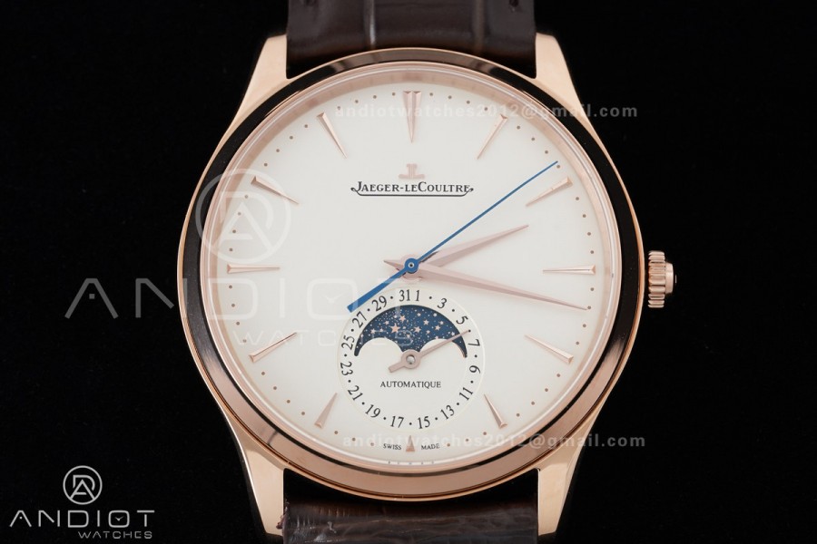 Master Ultra Thin Moon RG APSF 1:1 Best Edition White Dial on Brown Leather Strap SA925 Super Clone