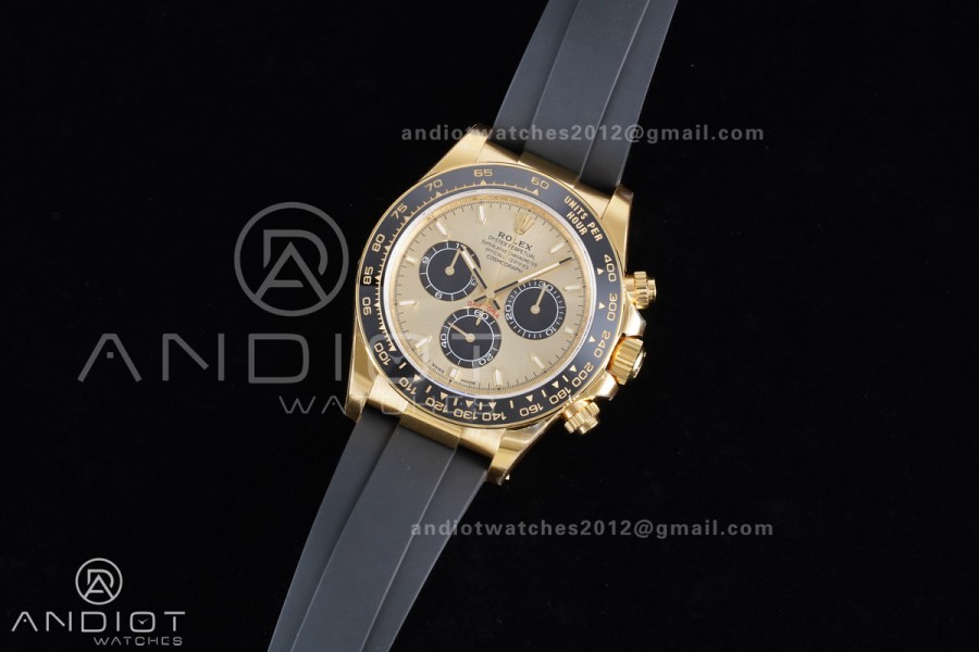 Daytona 126518 VSF 1:1 Best Edition Gold Dial Black Subdial Stick Marker on Oyster-flex Strap VS4131 V2 (Weighted)