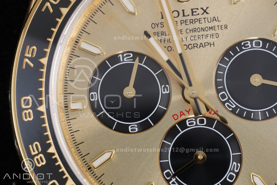 Daytona 126518 VSF 1:1 Best Edition Gold Dial Black Subdial Stick Marker on Oyster-flex Strap VS4131 V2 (Weighted)