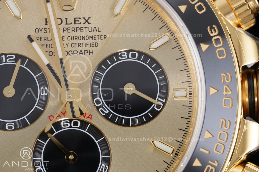 Daytona 126518 VSF 1:1 Best Edition Gold Dial Black Subdial Stick Marker on Oyster-flex Strap VS4131 V2 (Weighted)