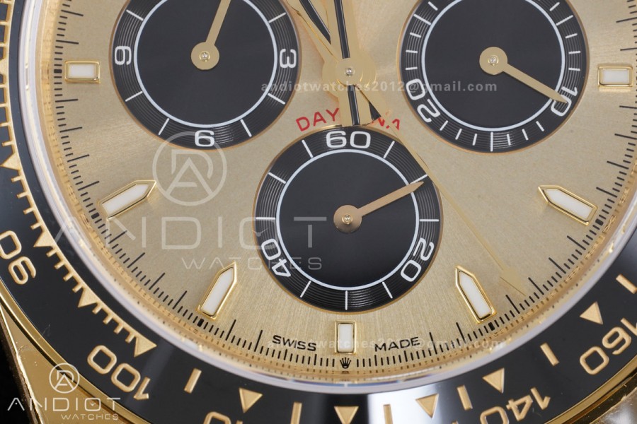 Daytona 126518 VSF 1:1 Best Edition Gold Dial Black Subdial Stick Marker on Oyster-flex Strap VS4131 V2 (Weighted)