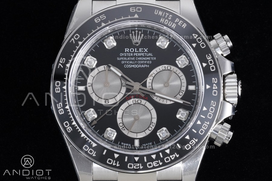 Daytona 126519 VSF 1:1 Best Edition Black/Silver Diamonds Dial on Oysterflex Strap VS4131 V2 (Weighted)