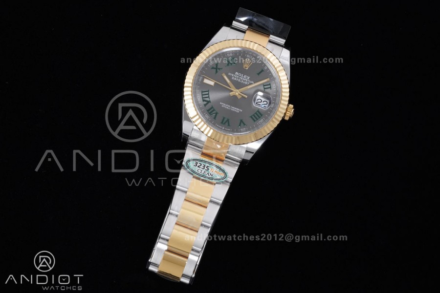 DateJust 41 126333 Clean 1:1 Best Edition 904L Steel Gray Dial Green Roman Marker on SS/YG Oyster Bracelet SH3235 (72 Hours Power Reserve)