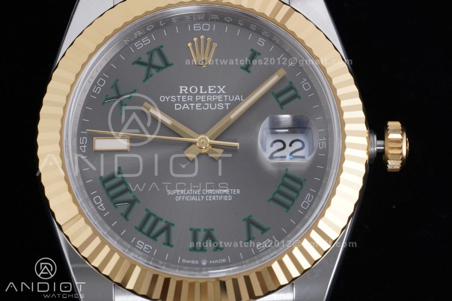 DateJust 41 126333 Clean 1:1 Best Edition 904L Steel Gray Dial Green Roman Marker on SS/YG Oyster Bracelet SH3235 (72 Hours Power Reserve)
