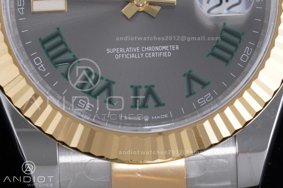 DateJust 41 126333 Clean 1:1 Best Edition 904L Steel Gray Dial Green Roman Marker on SS/YG Oyster Bracelet SH3235 (72 Hours Power Reserve)