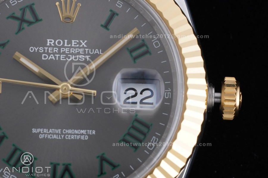 DateJust 41 126333 Clean 1:1 Best Edition 904L Steel Gray Dial Green Roman Marker on SS/YG Oyster Bracelet SH3235 (72 Hours Power Reserve)