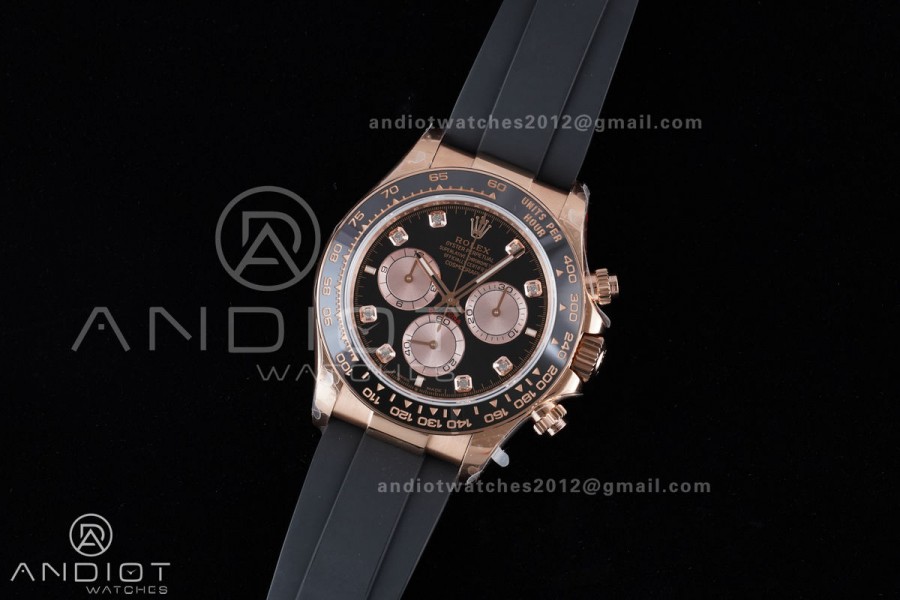 Daytona 126515 QF 1:1 Best Edition Black/RG Diamonds Dial on Oysterflex Strap QF4131 V10 (Gain Weight)