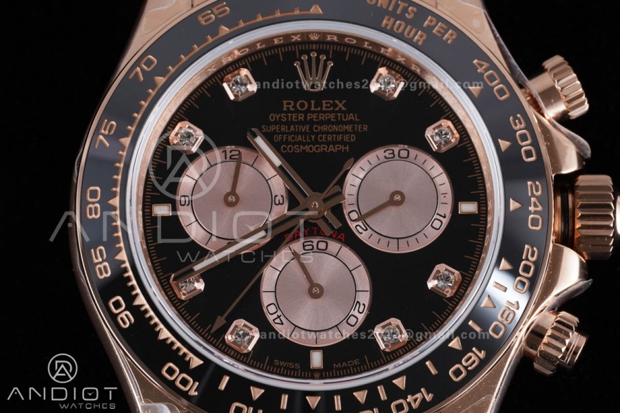 Daytona 126515 QF 1:1 Best Edition Black/RG Diamonds Dial on Oysterflex Strap QF4131 V10 (Gain Weight)