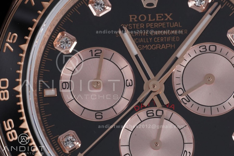 Daytona 126515 QF 1:1 Best Edition Black/RG Diamonds Dial on Oysterflex Strap QF4131 V10 (Gain Weight)
