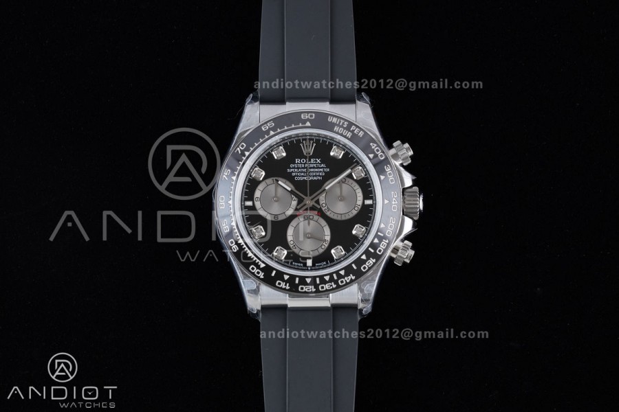 Daytona 126519 QF 1:1 Best Edition Black/Silver Diamonds Dial on Oysterflex Strap QF4131 V10 (Gain Weight)