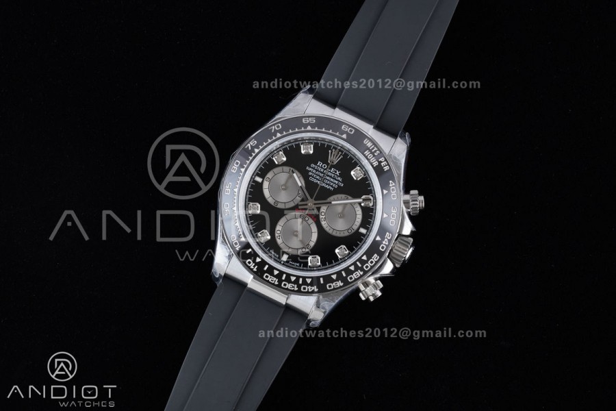 Daytona 126519 QF 1:1 Best Edition Black/Silver Diamonds Dial on Oysterflex Strap QF4131 V10 (Gain Weight)