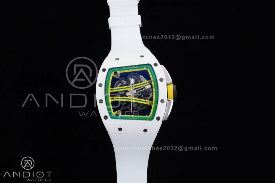 RM061 White Ceramic APSF 1:1 Best Edition on White Rubber Strap RMUL2 Super Clone