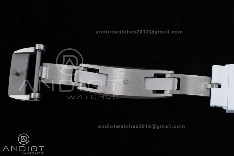 RM061 White Ceramic APSF 1:1 Best Edition on White Rubber Strap RMUL2 Super Clone