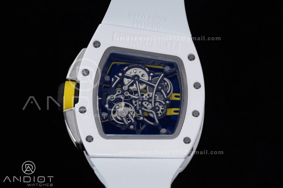 RM061 White Ceramic APSF 1:1 Best Edition on White Rubber Strap RMUL2 Super Clone