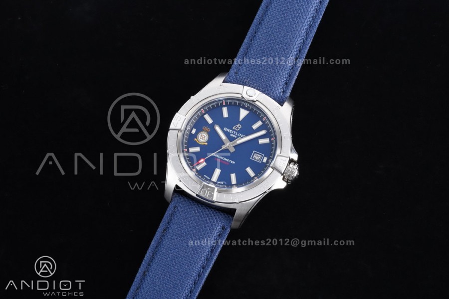 Avenger Chronometer 42mm Anniversary Edition SS BLSF 1:1 Best Version Blue Dial On Blue Nylon Strap A2824