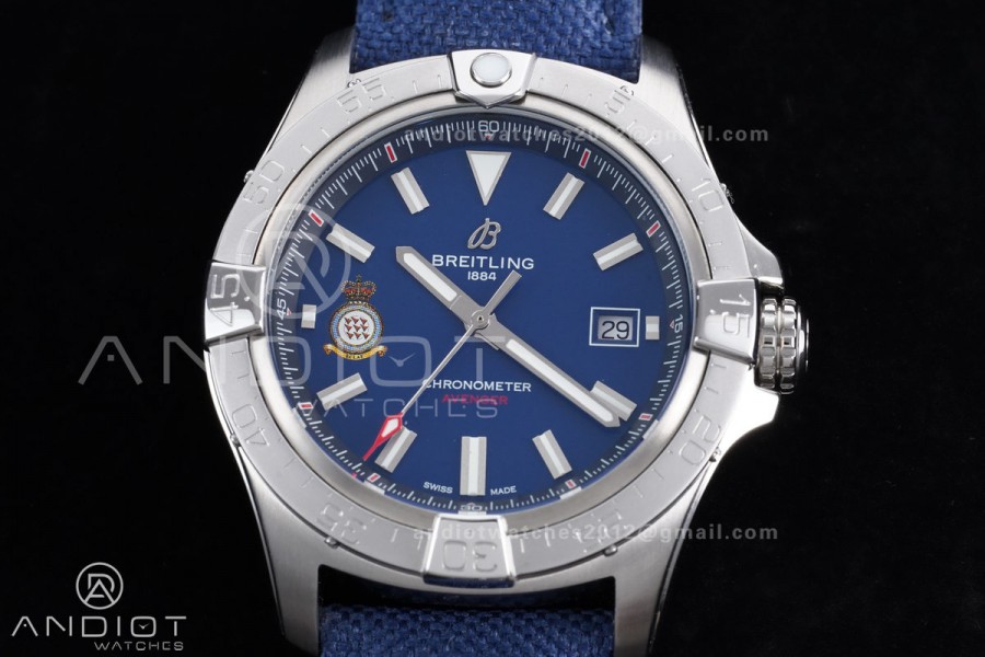 Avenger Chronometer 42mm Anniversary Edition SS BLSF 1:1 Best Version Blue Dial On Blue Nylon Strap A2824