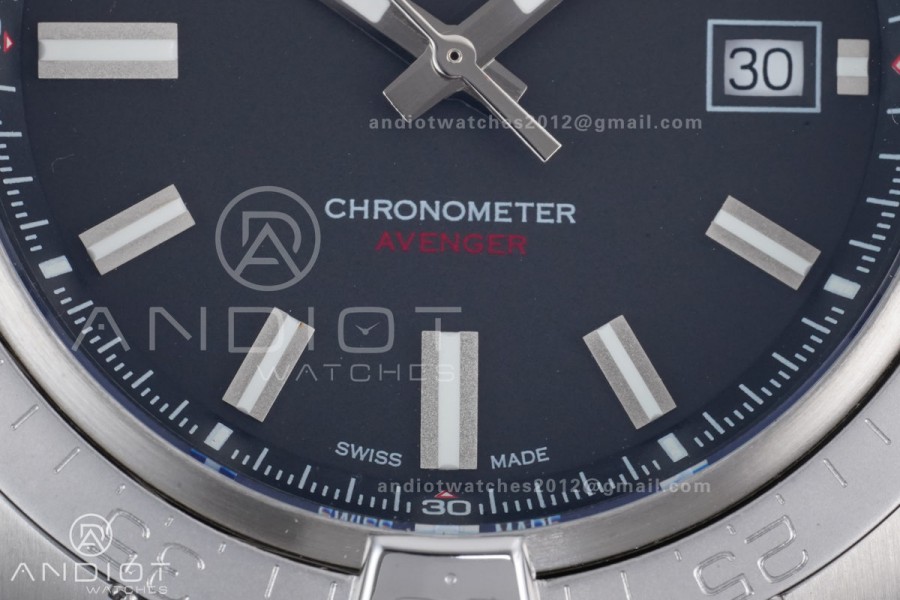 Avenger Chronometer 42mm SS BLSF 1:1 Best Version Black Dial On SS Bracelet A2824