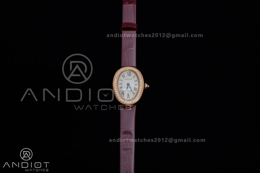 Baignoire Watch RG AF 1:1 Best Edition White Dial Diamonds Bezel on Red Strap RONDA Quartz