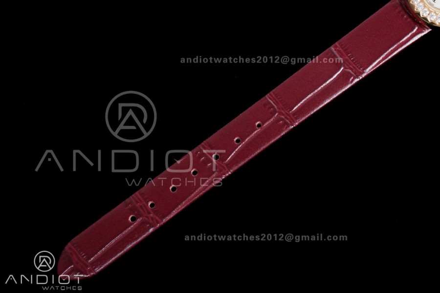Baignoire Watch RG AF 1:1 Best Edition White Dial Diamonds Bezel on Red Strap RONDA Quartz