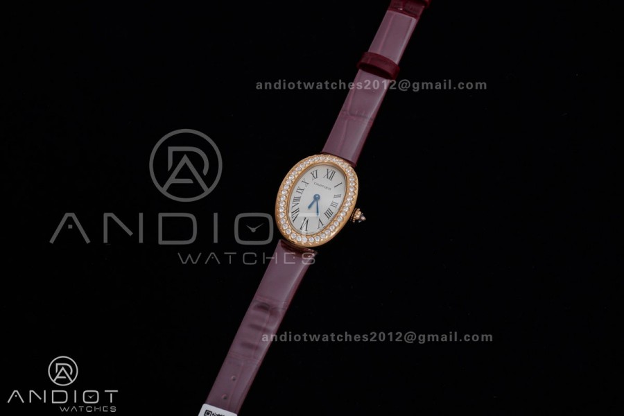 Baignoire Watch RG AF 1:1 Best Edition White Dial Diamonds Bezel on Red Strap RONDA Quartz