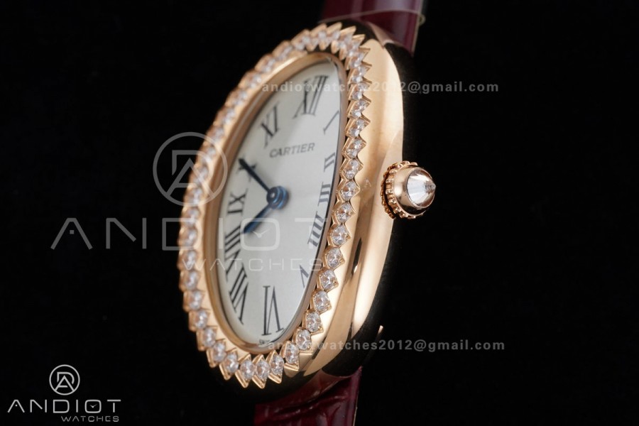 Baignoire Watch RG AF 1:1 Best Edition White Dial Diamonds Bezel on Red Strap RONDA Quartz