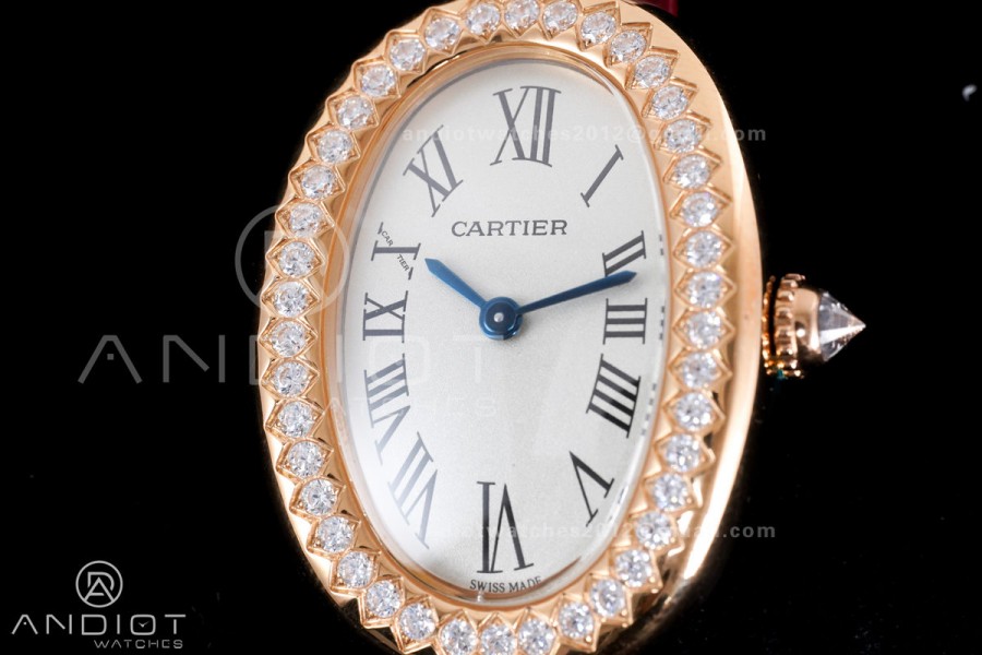 Baignoire Watch RG AF 1:1 Best Edition White Dial Diamonds Bezel on Red Strap RONDA Quartz
