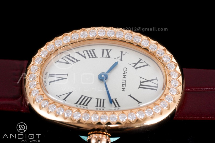 Baignoire Watch RG AF 1:1 Best Edition White Dial Diamonds Bezel on Red Strap RONDA Quartz