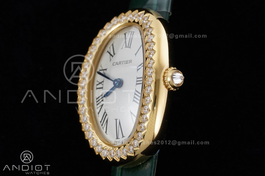 Baignoire Watch YG AF 1:1 Best Edition White Dial Diamonds Bezel on Green Strap RONDA Quartz