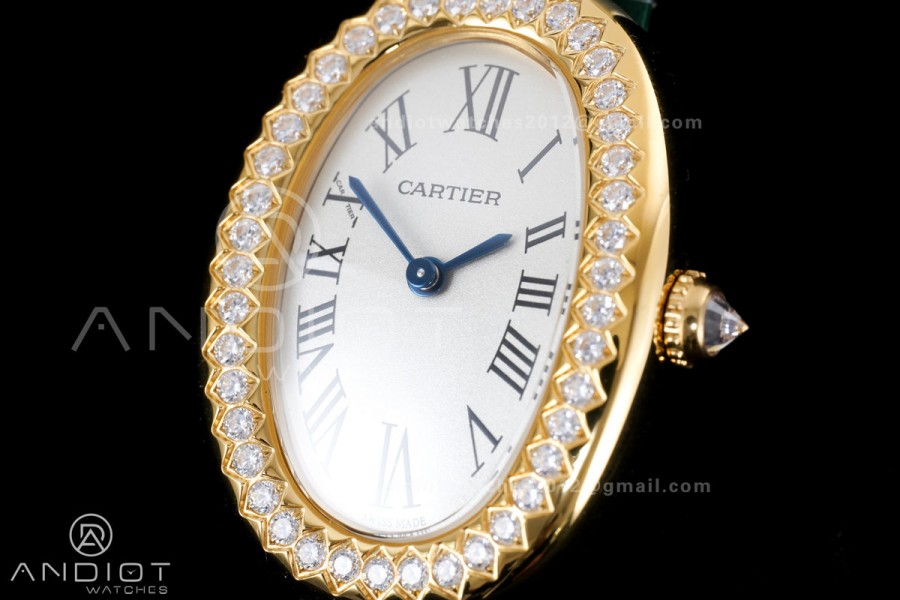 Baignoire Watch YG AF 1:1 Best Edition White Dial Diamonds Bezel on Green Strap RONDA Quartz